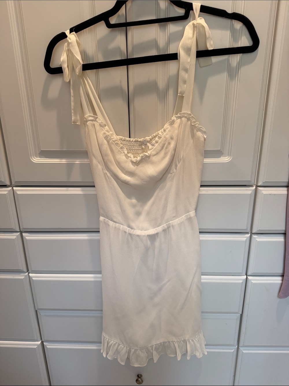 Reformation Ivory Tie-Shoulder Mini Dress